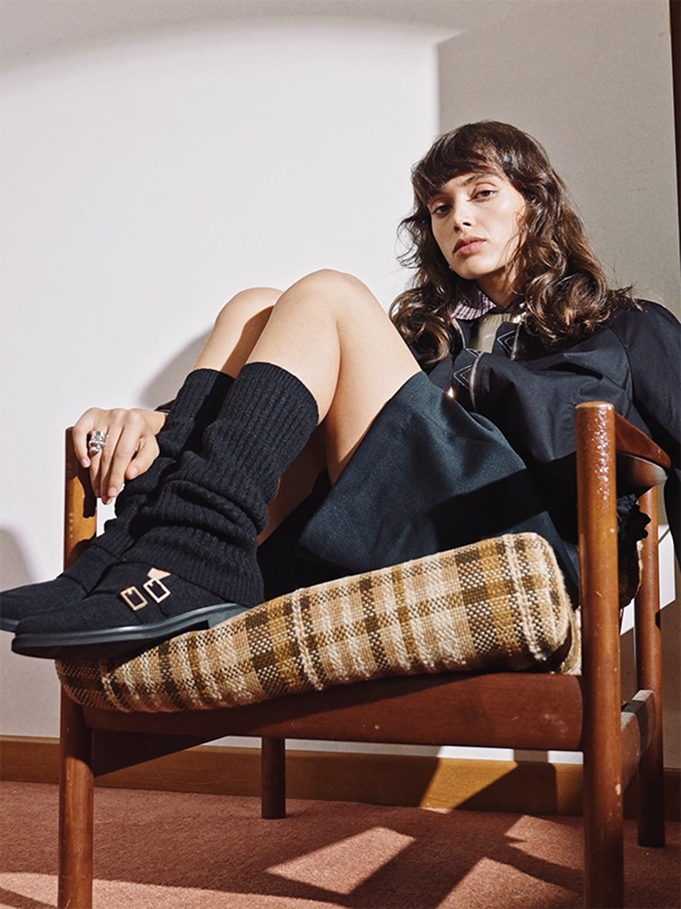 Luciana] ラウンドトゥ ダブルモンクストラップ ローファー